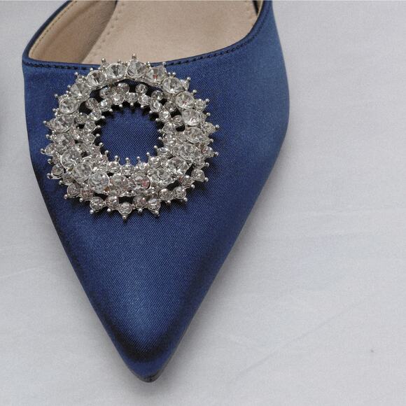 Perphy Womens Heels Size 10 Blue Satin Rhinestone Slingback Cocktail Pumps Shoe - Picture 7 of 12